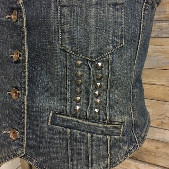 Express Fitted Studded Denim Jeans Vest Si… - Picture 3 of 15
